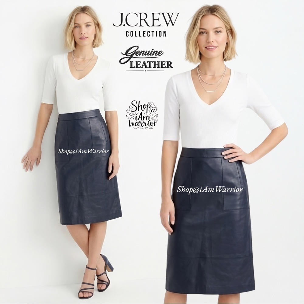 J.Crew Collection NWT genuine leather a-line midi-skirt *shop@iamwarrior - Picture 2 of 13